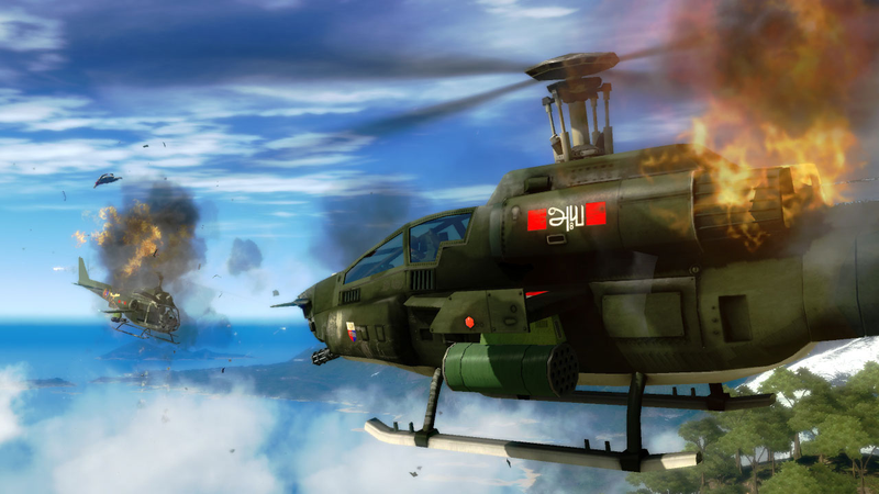 Illustration for article titled Just Cause 2 Screenshots Jump Out Of A Helicopter, Then Explode